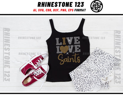 Live Love Saints Rhinestone Template, cricut, silhouette, Rhinestone SVG, Rhinestone File for SS10, PNG, AI, cdr, dxf, eps