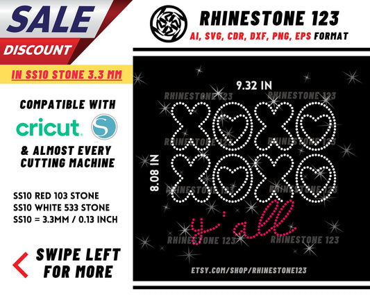 Xoxo Xoxo Y'all Rhinestone Template for Cricut rhinestone template material rhinestone SS10 Instant Download File svg eps png dxf ai cdr