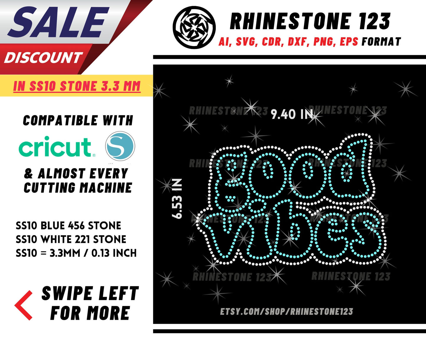 Good Vibes with Outline Rhinestone Template, cricut, silhouette, Rhinestone SVG, Rhinestone File for SS10, PNG, AI, cdr, dxf, eps