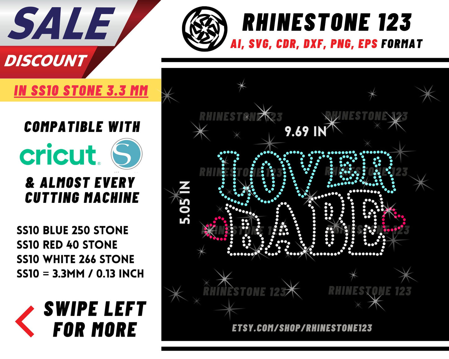 Lover Babe Rhinestone Template, Rhinestone SVG, cricut, silhouette, Rhinestone File for SS10, PNG, AI, cdr, dxf, eps