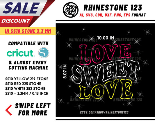 Love Sweet Love Rhinestone Template, Rhinestone SVG, cricut, silhouette, Rhinestone File for SS10, PNG, AI, cdr, dxf, eps