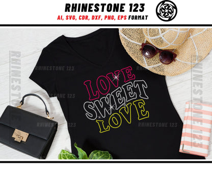 Love Sweet Love Rhinestone Template, Rhinestone SVG, cricut, silhouette, Rhinestone File for SS10, PNG, AI, cdr, dxf, eps