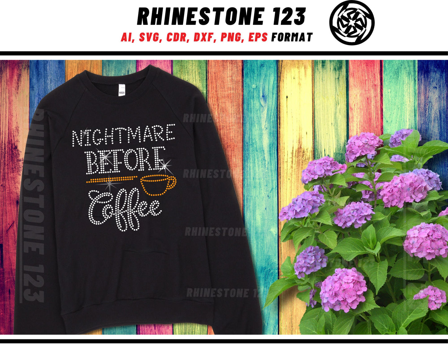 Nightmare Before Coffee Rhinestone Template, Rhinestone File for SS10, Rhinestone SVG, cricut, silhouette, PNG, AI, cdr, dxf, eps