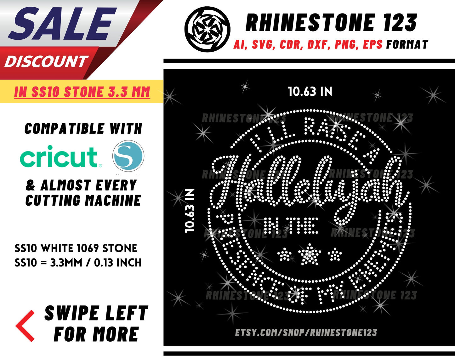 I'll Raise A Hallelujah Rhinestone Template, Rhinestone File for SS10, Rhinestone SVG, cricut, silhouette, PNG, AI, cdr, dxf, eps