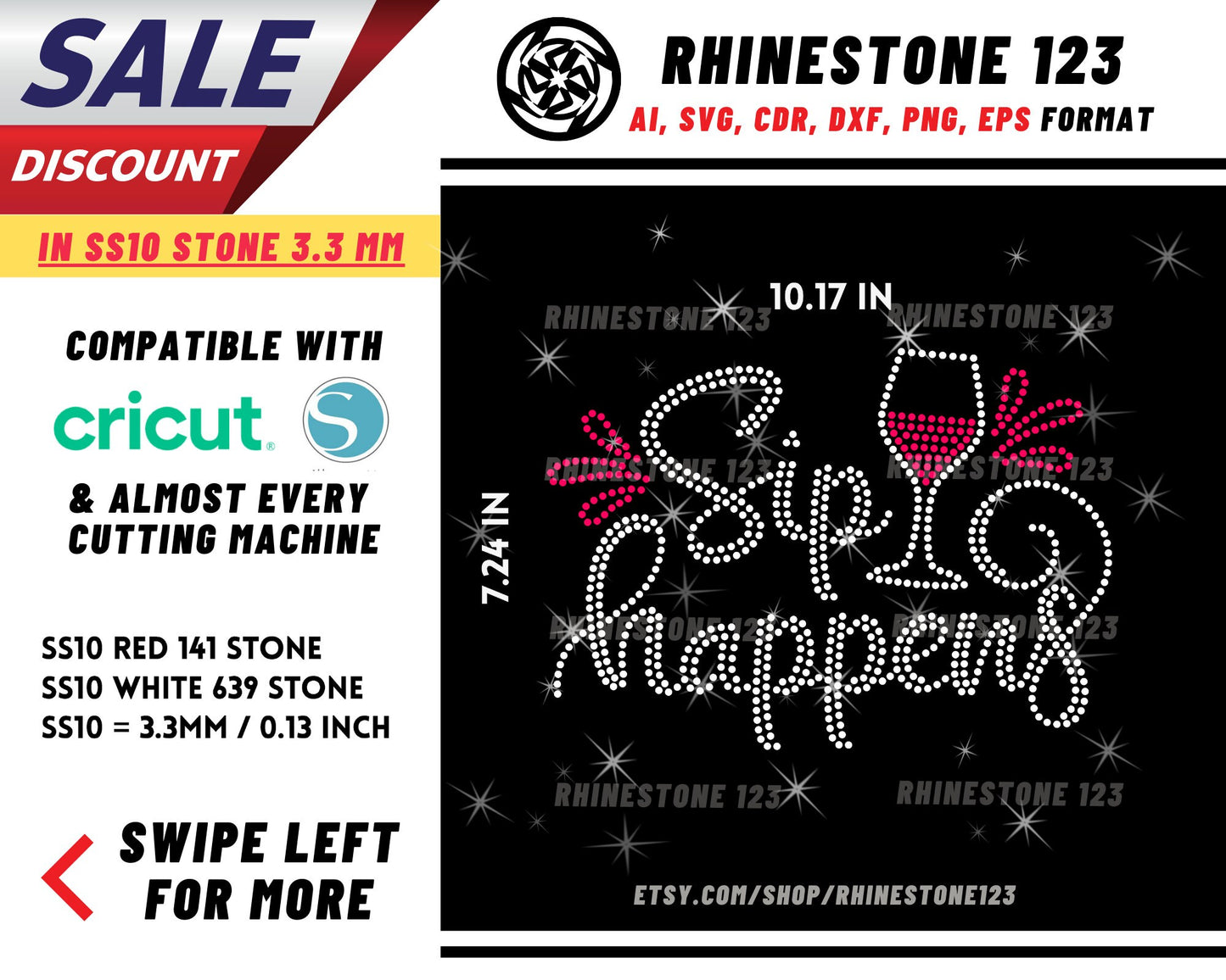 Sip Happens Rhinestone Template, cricut, silhouette, Rhinestone SVG, Rhinestone File for SS10, PNG, AI, cdr, dxf, eps