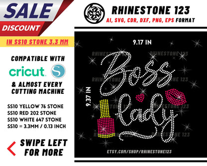 Boss Lady Rhinestone Template, Rhinestone File for SS10, Rhinestone SVG, cricut, silhouette, PNG, AI, cdr, dxf, eps