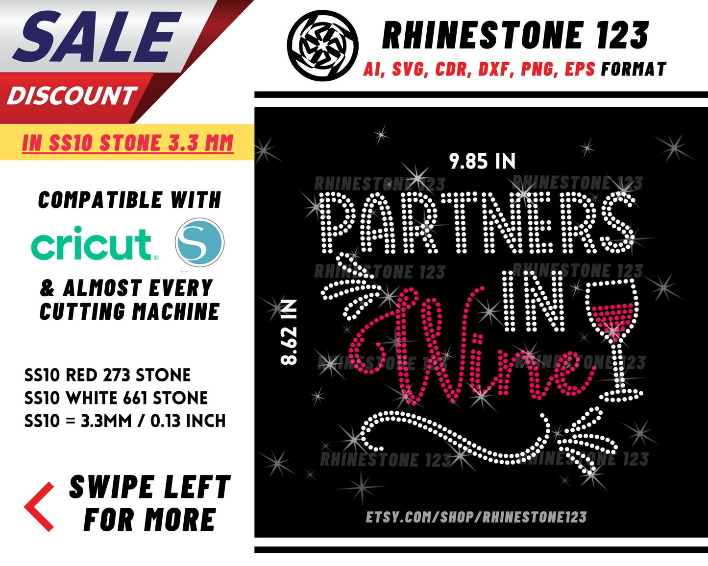 Partners In Wine Rhinestone Template for Cricut rhinestone template material rhinestone SS10 Instant Download File svg eps png dxf ai cdr