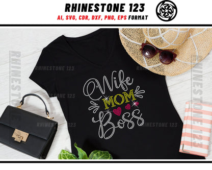 Wife Mom Boss Rhinestone Template for Cricut rhinestone template material rhinestone SS10 Instant Download File svg eps png dxf ai cdr