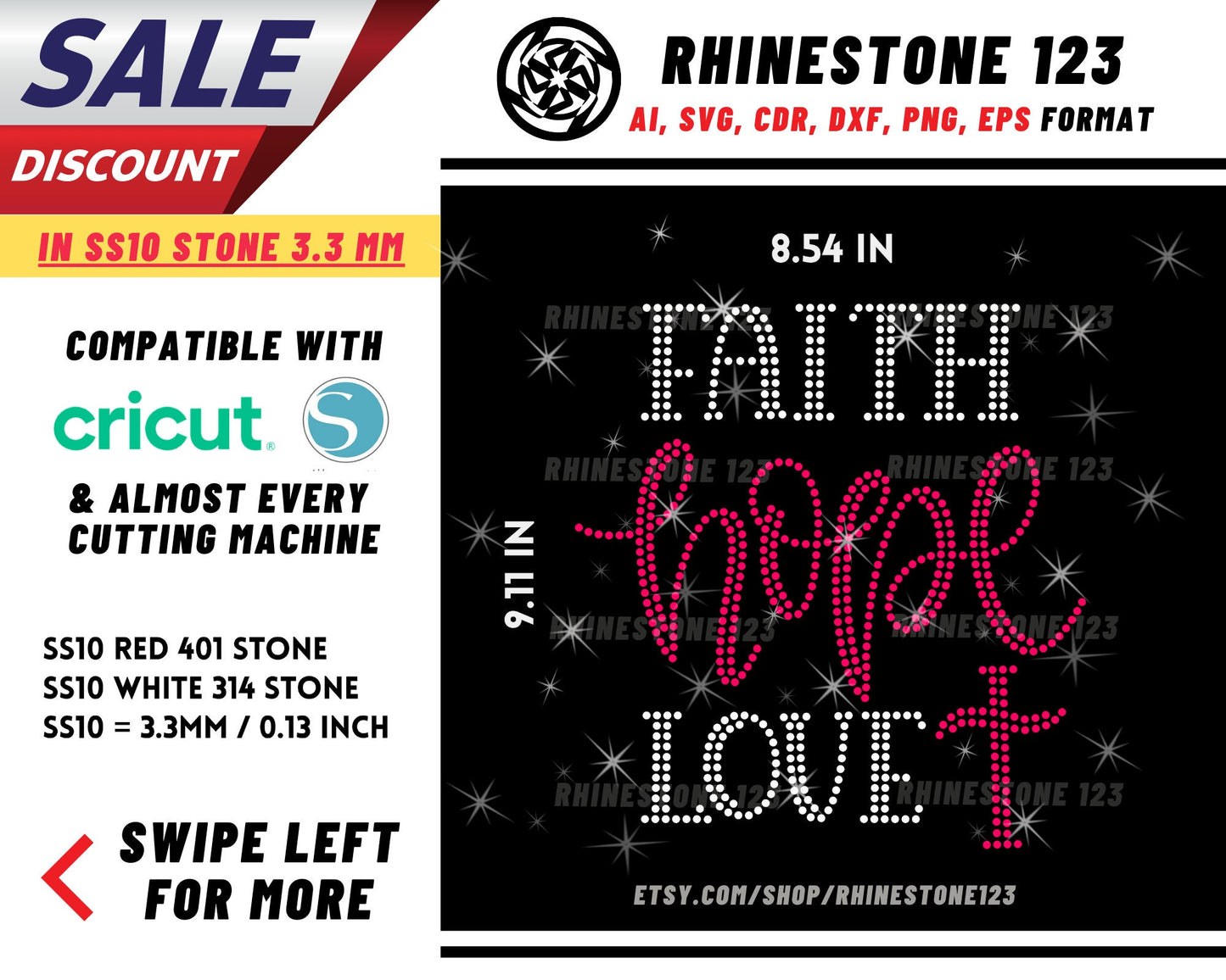 Christ Cross Faith Hope Love Rhinestone Template, Rhinestone SVG, cricut, silhouette, Rhinestone File for SS10, PNG, AI, cdr, dxf, eps