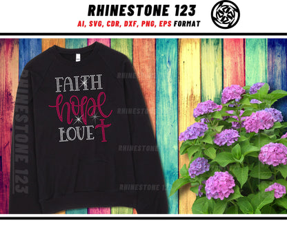 Christ Cross Faith Hope Love Rhinestone Template, Rhinestone SVG, cricut, silhouette, Rhinestone File for SS10, PNG, AI, cdr, dxf, eps