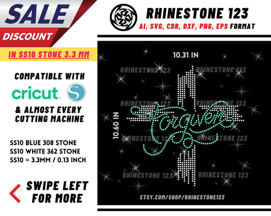 Christ Cross Forgiven Rhinestone Template, Rhinestone SVG, cricut, silhouette, Rhinestone File for SS10, PNG, AI, cdr, dxf, eps