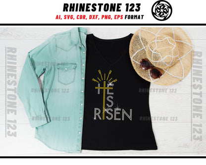 He is Risen Rhinestone Template, Rhinestone SVG, cricut, silhouette, Rhinestone File for SS10, PNG, AI, cdr, dxf, eps