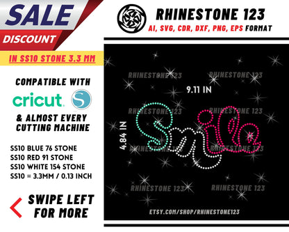 Smile Rhinestone Template, Rhinestone SVG, cricut, silhouette, Rhinestone File for SS10, PNG, AI, cdr, dxf, eps