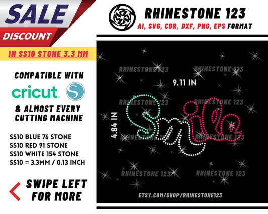 Smile Rhinestone Template, Rhinestone SVG, cricut, silhouette, Rhinestone File for SS10, PNG, AI, cdr, dxf, eps