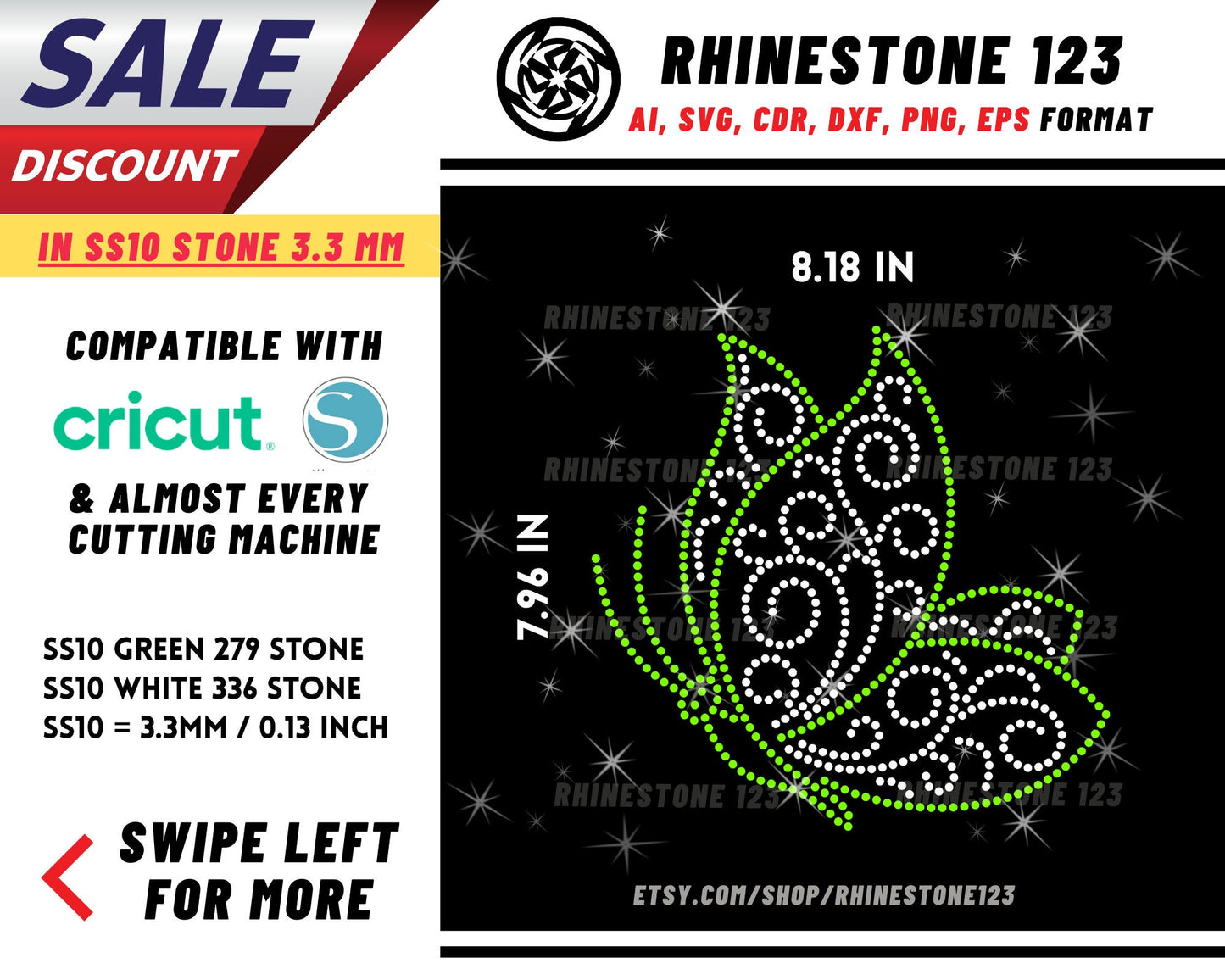 Butterfly Rhinestone Template, Rhinestone File for SS10, Rhinestone SVG, cricut, silhouette, PNG, AI, cdr, dxf, eps