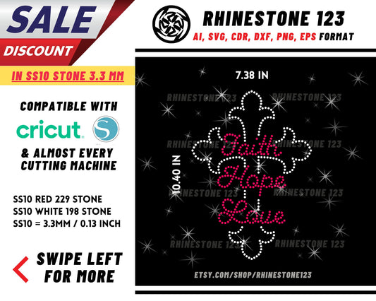 Christ Cross Faith Hope Love Rhinestone Template for Cricut rhinestone template rhinestone SS10 Instant Download File svg eps png dxf ai cdr