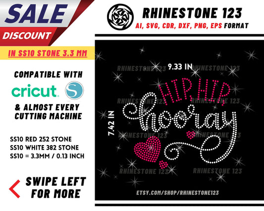 Hip Hip Hooray Rhinestone Template for Cricut rhinestone template material rhinestone SS10 Instant Download File svg eps png dxf ai cdr