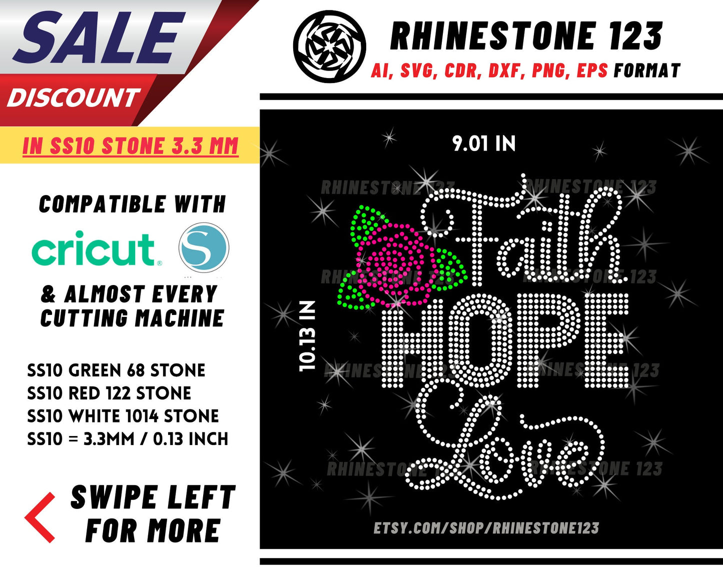 Faith Hope Love Rhinestone Template for Cricut rhinestone template material rhinestone SS10 Instant Download File svg eps png dxf ai cdr