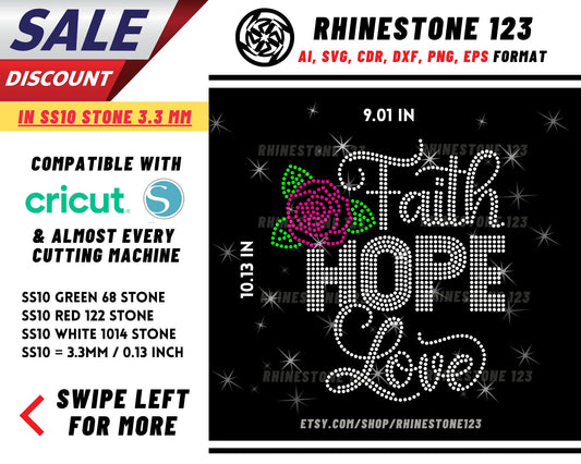 Faith Hope Love Rhinestone Template for Cricut rhinestone template material rhinestone SS10 Instant Download File svg eps png dxf ai cdr