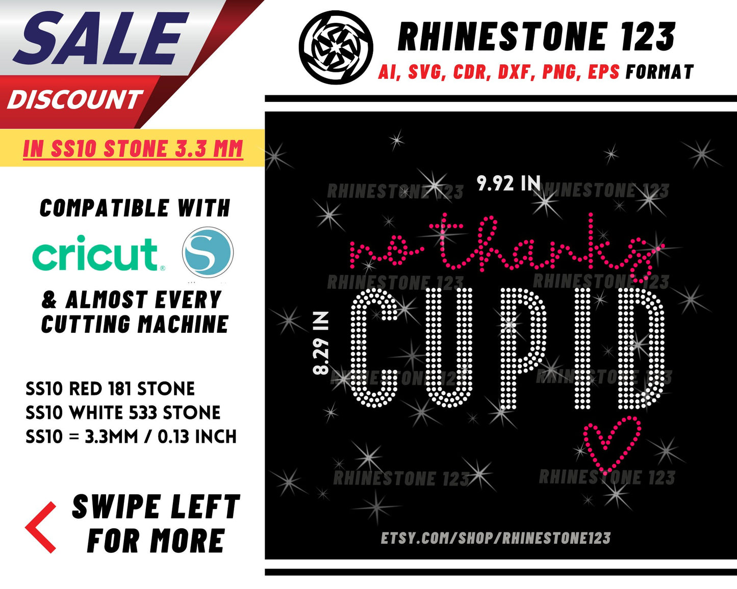 No Thanks Cupid Rhinestone Template, Rhinestone File for SS10, Rhinestone SVG, cricut, silhouette, PNG, AI, cdr, dxf, eps