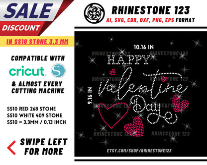 Happy Valentines Day Rhinestone Template, Rhinestone File for SS10, Rhinestone SVG, cricut, silhouette, PNG, AI, cdr, dxf, eps