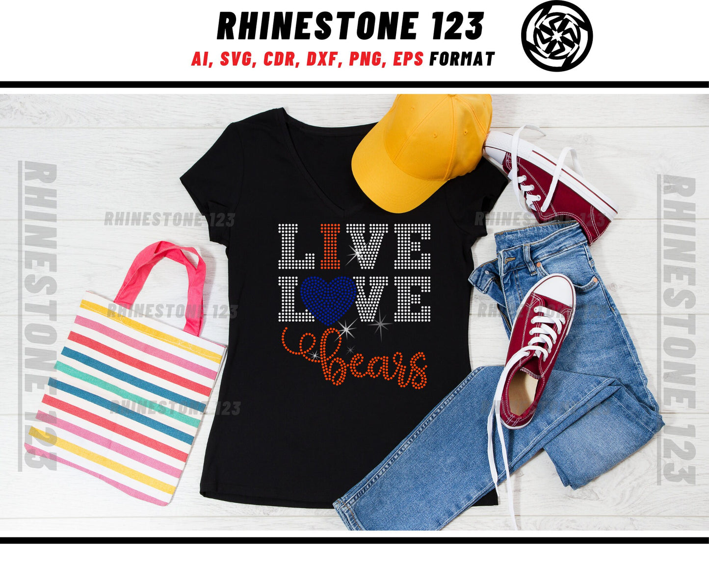 Live Love Bears Rhinestone Template, Rhinestone File for SS10, Rhinestone SVG, cricut, silhouette, PNG, AI, cdr, dxf, eps