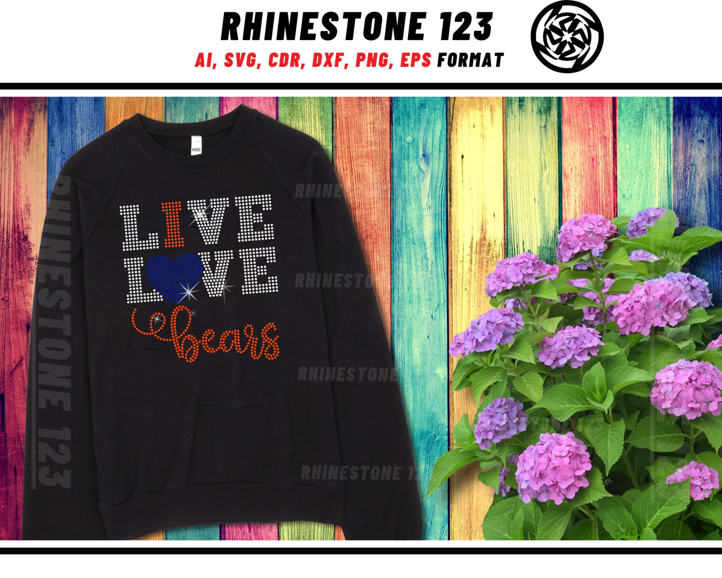 Live Love Bears Rhinestone Template, Rhinestone File for SS10, Rhinestone SVG, cricut, silhouette, PNG, AI, cdr, dxf, eps