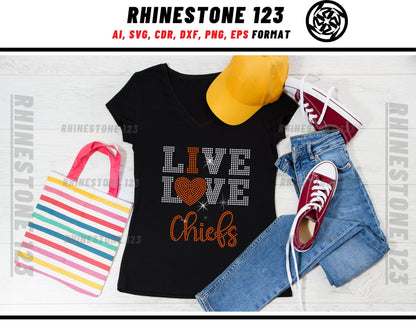 Live Love Chiefs Rhinestone Template for Cricut rhinestone template material rhinestone SS10 Instant Download File svg eps png dxf ai cdr