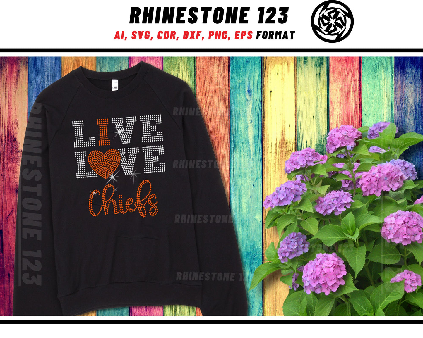 Live Love Chiefs Rhinestone Template for Cricut rhinestone template material rhinestone SS10 Instant Download File svg eps png dxf ai cdr