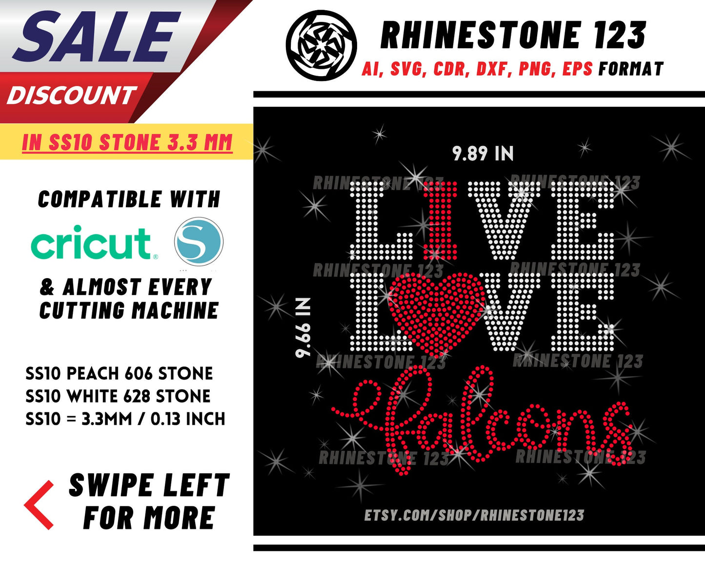 Live Love Falcons Rhinestone Template for Cricut rhinestone template material rhinestone SS10 Instant Download File svg eps png dxf ai cdr