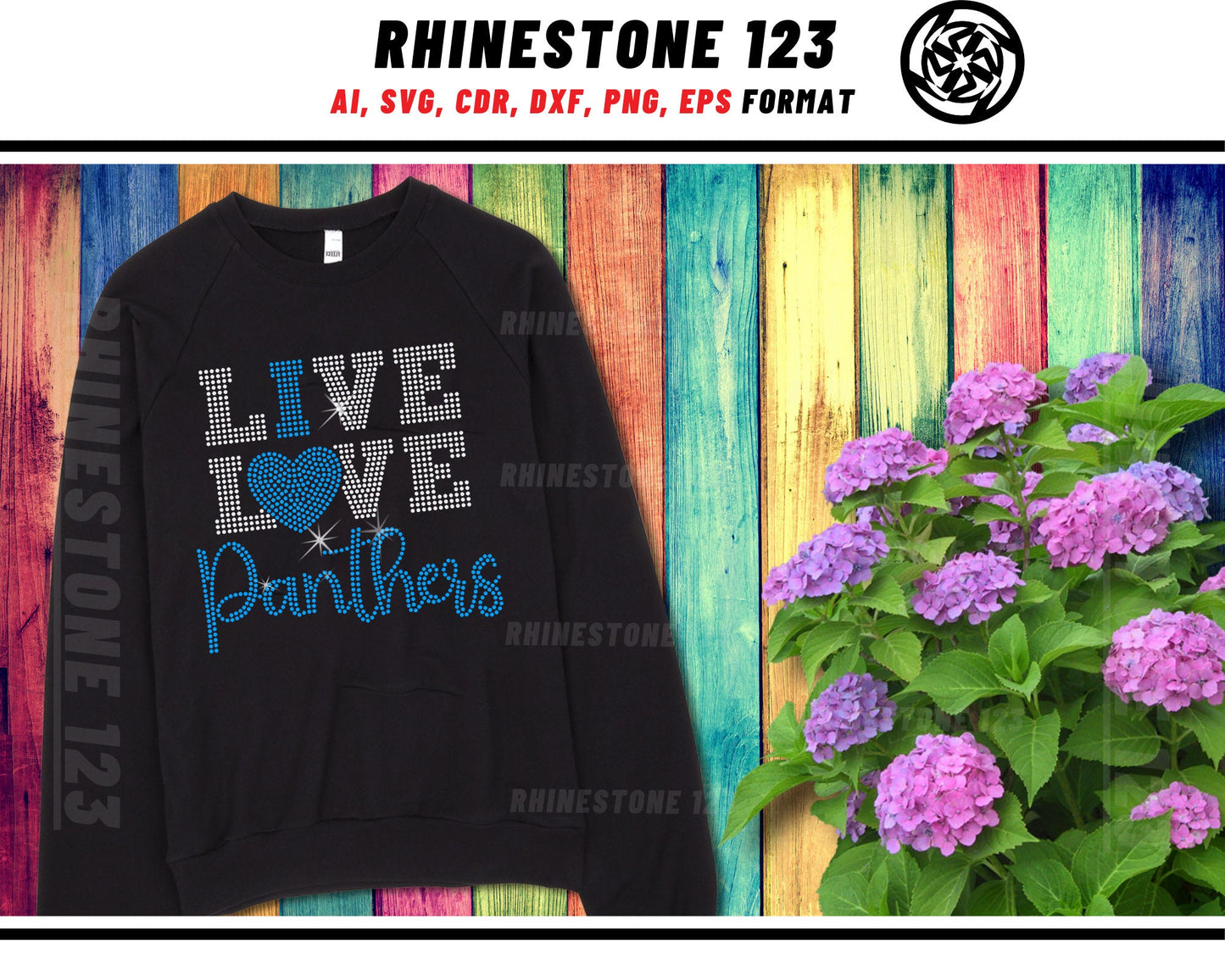 Live Love Panthers Rhinestone Template, cricut, silhouette, Rhinestone SVG, Rhinestone File for SS10, PNG, AI, cdr, dxf, eps