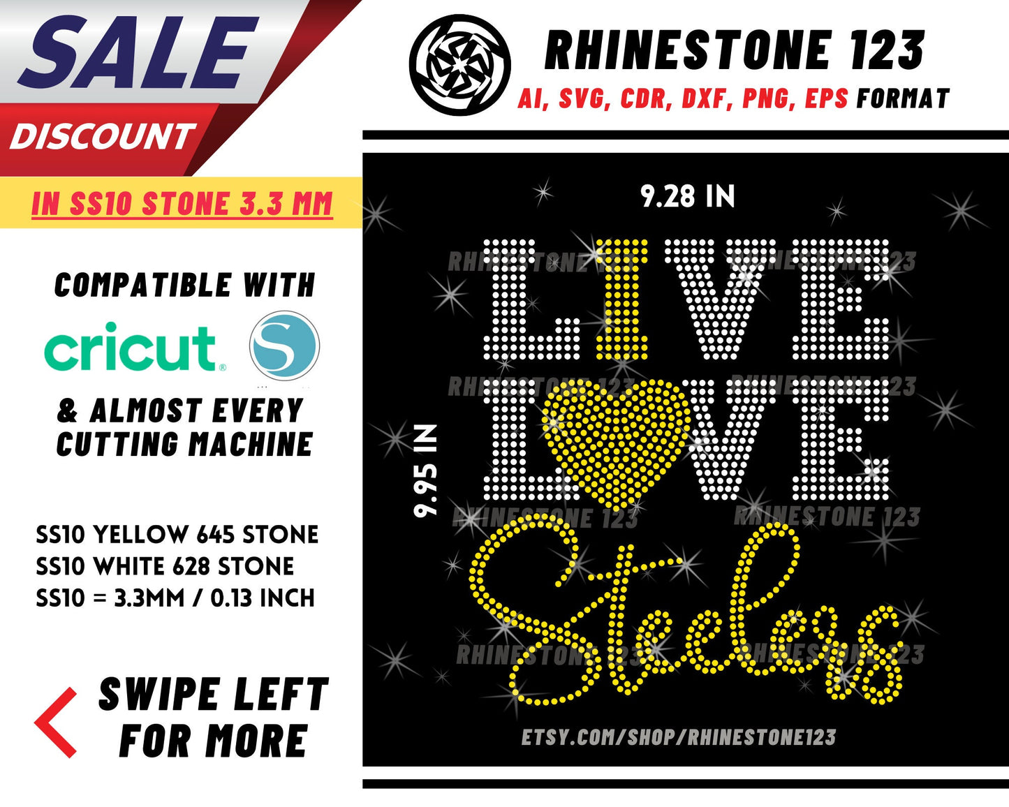 Live Love Steelers Rhinestone Template, cricut, silhouette, Rhinestone SVG, Rhinestone File for SS10, PNG, AI, cdr, dxf, eps