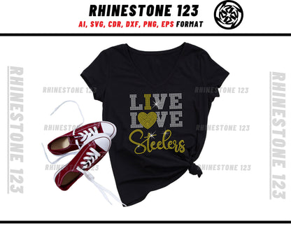 Live Love Steelers Rhinestone Template, cricut, silhouette, Rhinestone SVG, Rhinestone File for SS10, PNG, AI, cdr, dxf, eps