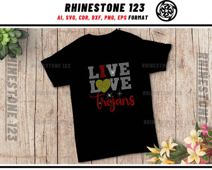 Live Love Trojans Rhinestone Template, cricut, silhouette, Rhinestone SVG, Rhinestone File for SS10, PNG, AI, cdr, dxf, eps