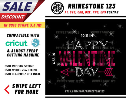 Happy Valentines Day Rhinestone Template, Rhinestone SVG, cricut, silhouette, Rhinestone File for SS10, PNG, AI, cdr, dxf, eps