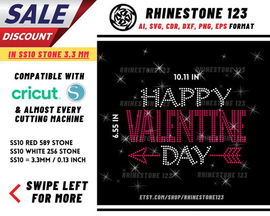 Happy Valentines Day Rhinestone Template, Rhinestone SVG, cricut, silhouette, Rhinestone File for SS10, PNG, AI, cdr, dxf, eps