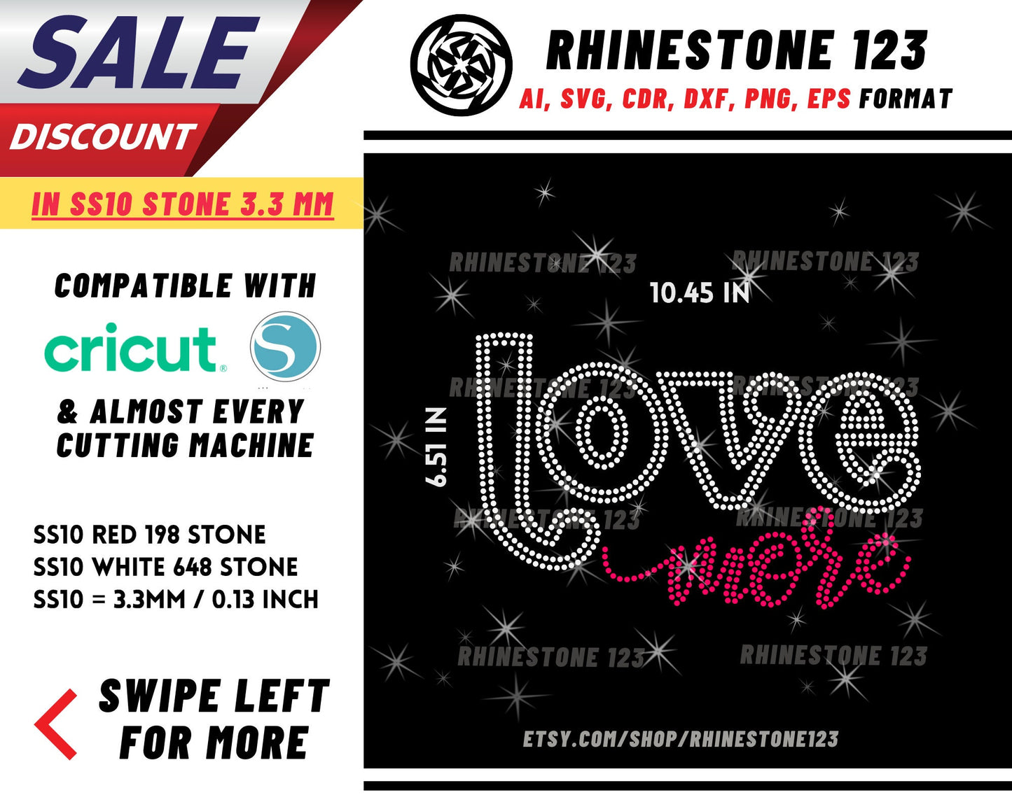 Love More Rhinestone Template, Rhinestone SVG, cricut, silhouette, Rhinestone File for SS10, PNG, AI, cdr, dxf, eps