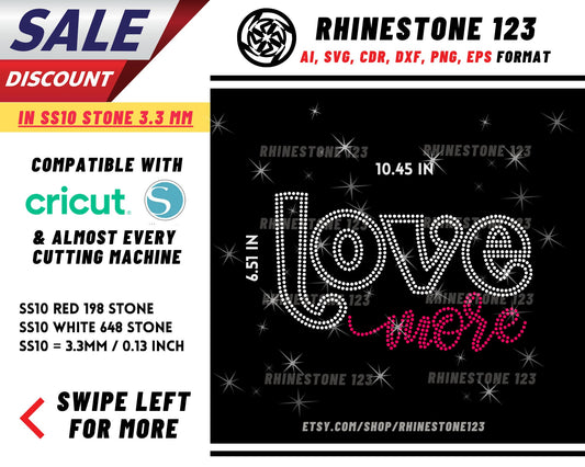 Love More Rhinestone Template, Rhinestone SVG, cricut, silhouette, Rhinestone File for SS10, PNG, AI, cdr, dxf, eps