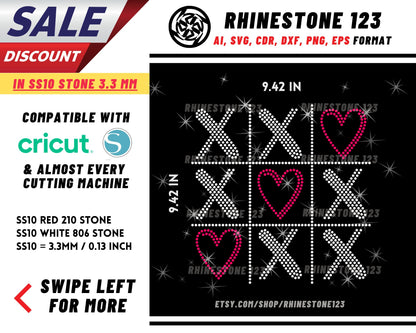 Xoxo Heart Tic Toc Rhinestone Template for Cricut rhinestone template material rhinestone SS10 Instant Download File svg eps png dxf ai cdr