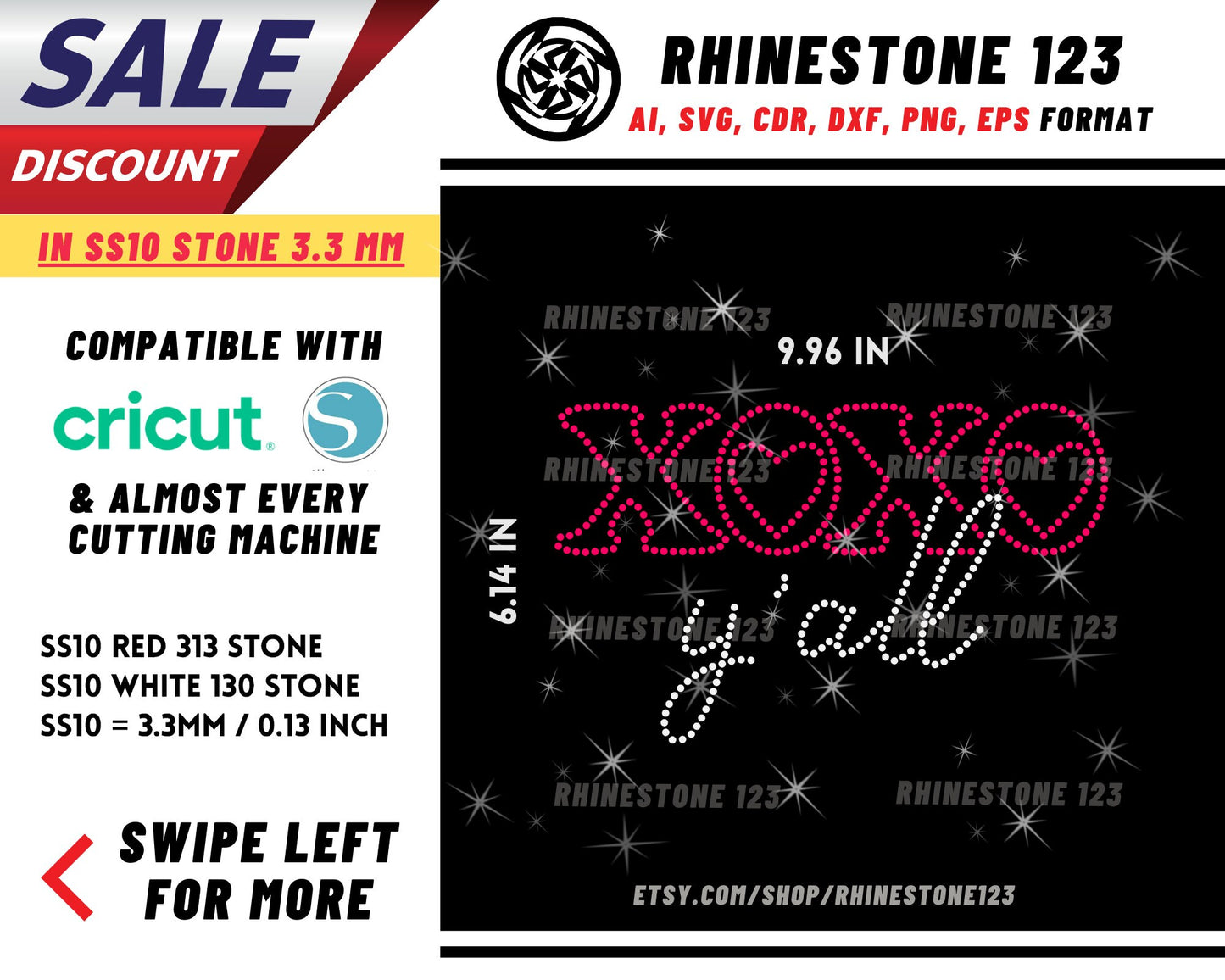 Xoxo Y'all Rhinestone Template for Cricut rhinestone template material rhinestone SS10 Instant Download File svg eps png dxf ai cdr