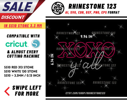 Xoxo Y'all Rhinestone Template for Cricut rhinestone template material rhinestone SS10 Instant Download File svg eps png dxf ai cdr