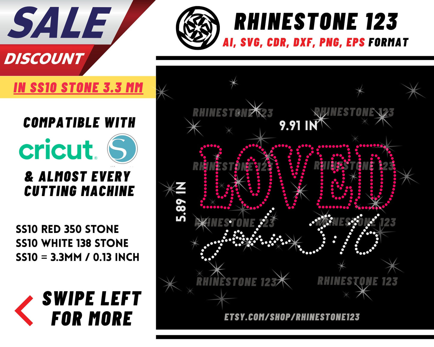 Loved John 3:16 Rhinestone Template, cricut, silhouette, Rhinestone SVG, Rhinestone File for SS10, PNG, AI, cdr, dxf, eps