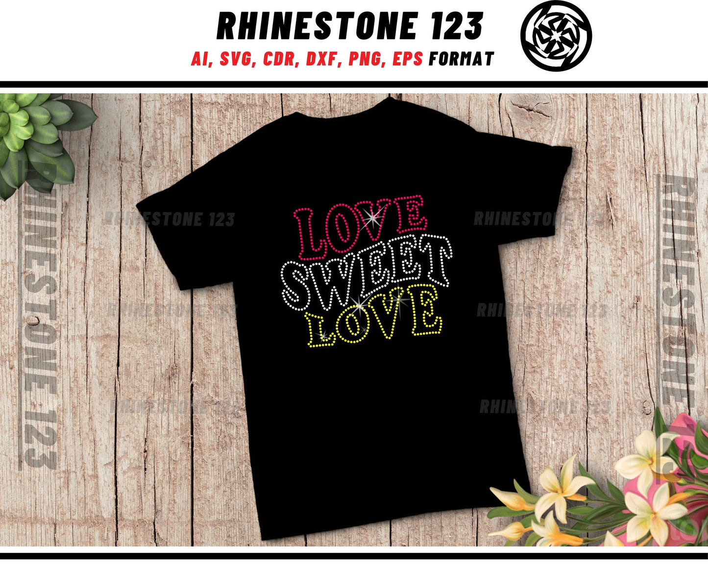 Love Sweet Love Rhinestone Template, Rhinestone SVG, cricut, silhouette, Rhinestone File for SS10, PNG, AI, cdr, dxf, eps