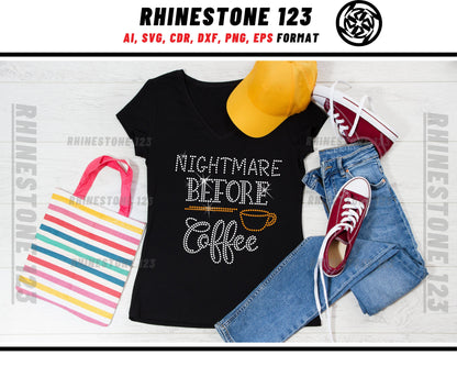 Nightmare Before Coffee Rhinestone Template, Rhinestone File for SS10, Rhinestone SVG, cricut, silhouette, PNG, AI, cdr, dxf, eps