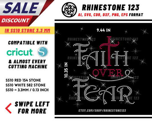 Faith Over Fear Cross Rhinestone Template, Rhinestone File for SS10, Rhinestone SVG, cricut, silhouette, PNG, AI, cdr, dxf, eps