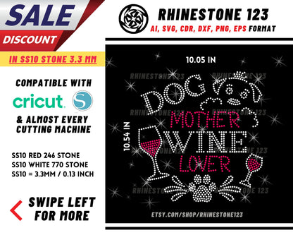 Dog Mother Wine Lover Rhinestone Template for Cricut rhinestone template material rhinestone SS10 Instant Download File svg eps png dxf cdr