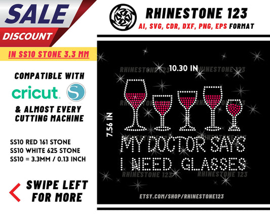 My Doctor Says I Need Glasses Rhinestone Template for Cricut rhinestone template material rhinestone SS10 Instant Download File svg png dxf