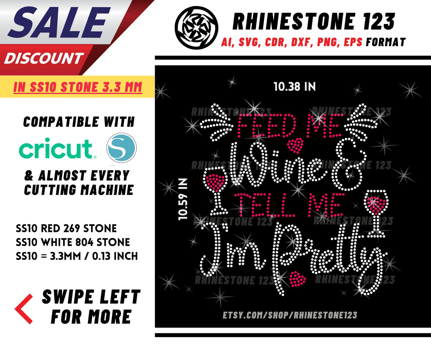 Feed Me Wine Tell Me I'm Pretty Rhinestone Template, Rhinestone SVG, cricut, silhouette, Rhinestone File for SS10, PNG, AI, cdr, dxf, eps