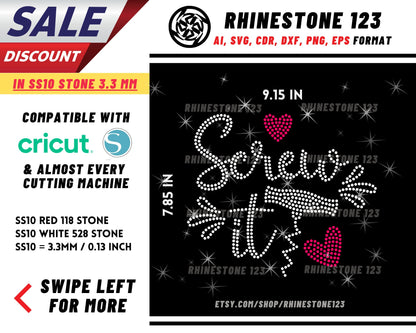 Screw It Rhinestone Template, Rhinestone SVG, cricut, silhouette, Rhinestone File for SS10, PNG, AI, cdr, dxf, eps