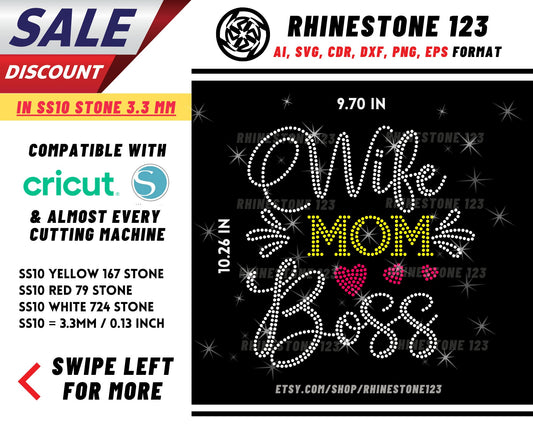 Wife Mom Boss Rhinestone Template for Cricut rhinestone template material rhinestone SS10 Instant Download File svg eps png dxf ai cdr